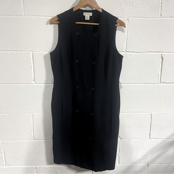 Ann Taylor Dresses & Skirts - Ann Taylor Black Rayon| Wool Blend Double Breasted Sleeveless Dress Sz 12